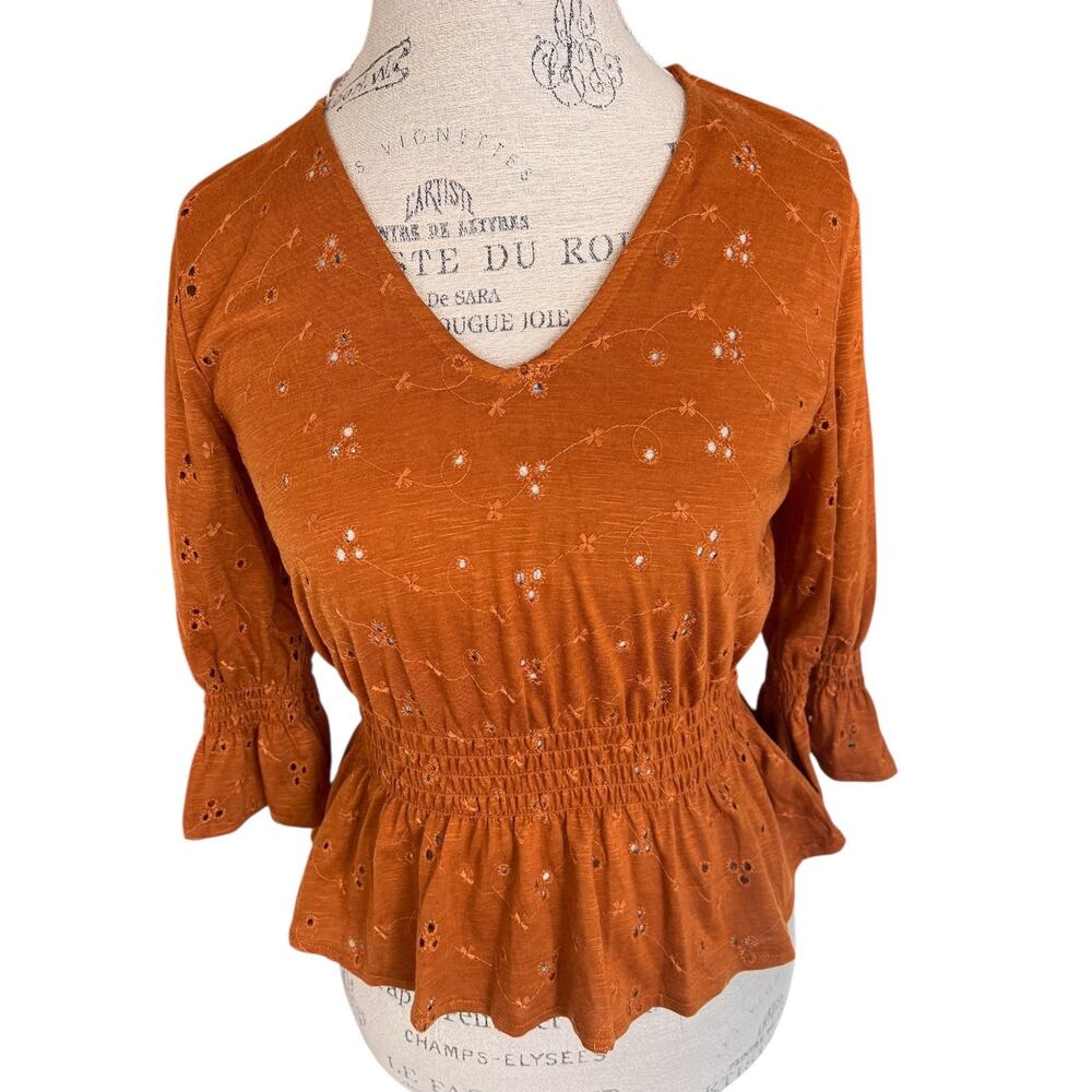 Blue Rain by Francesca’s Peplum Top – Eyelet Detail – Orange – Size Small NWT
